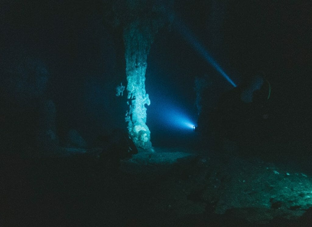Divers in the Elephant Cave in Crete