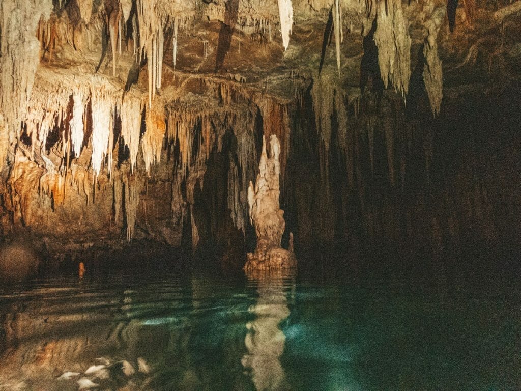 stalagmites and stalactites in the Elephant Cave, Chania