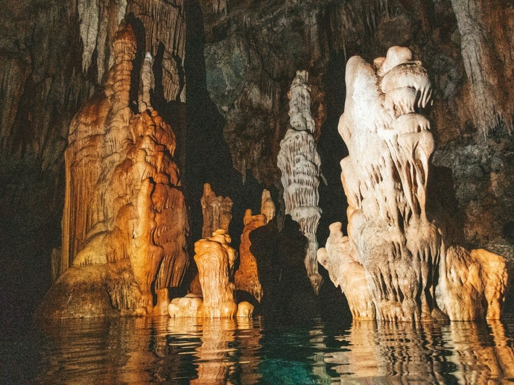 stalagmites and stalactites in the Elephant Cave, Chania