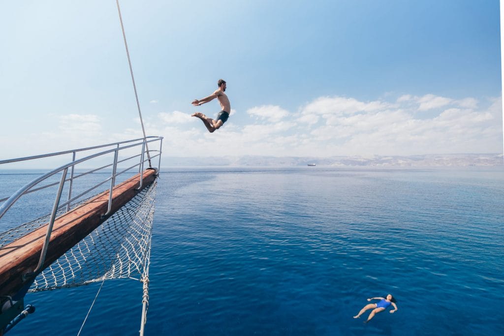 aqaba ship with person jumping