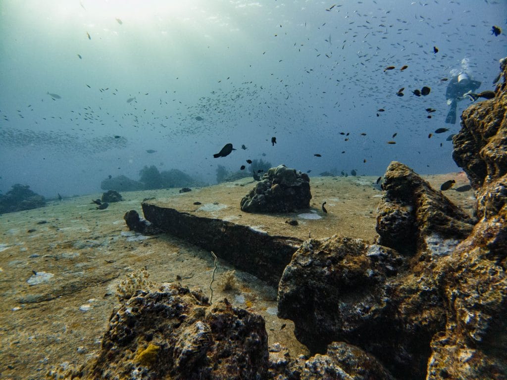 rocks and fish at tachai pinnacle dive site