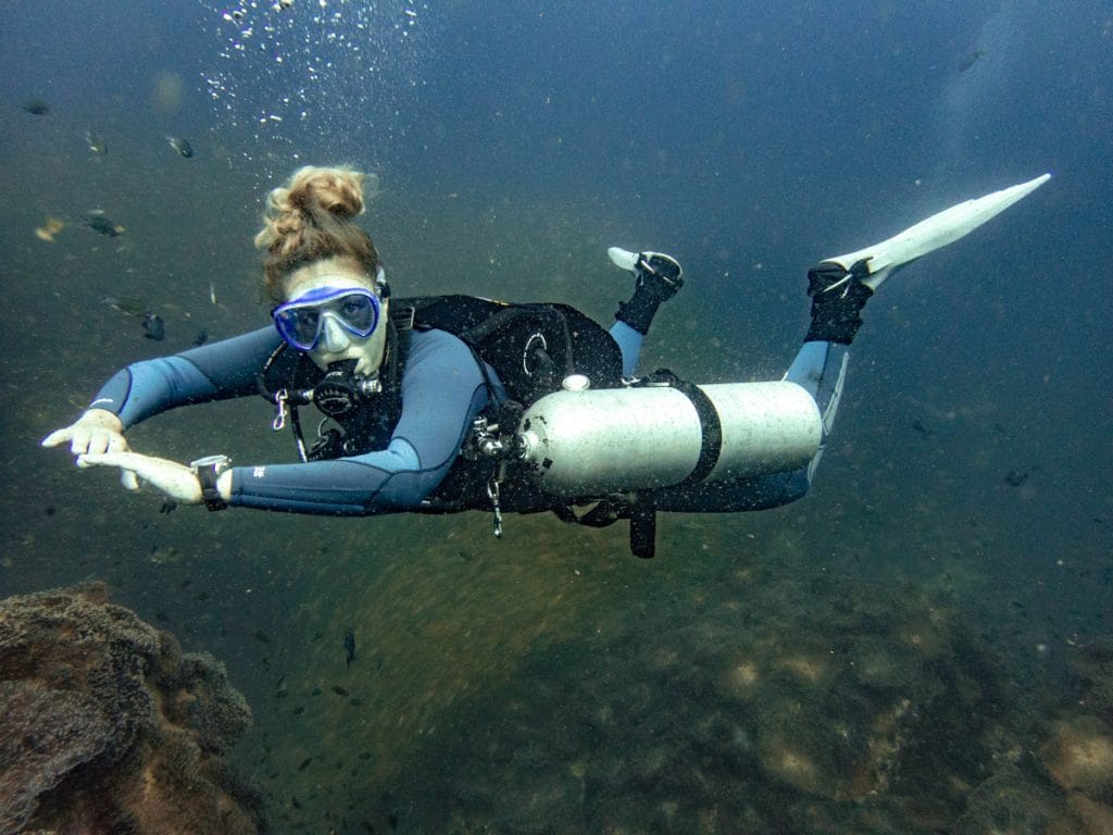 Sidemount diver at Chumphon pinnacle