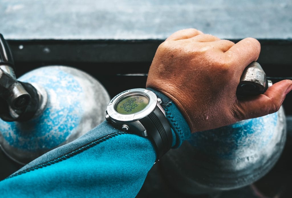 Dive computer on diver's wrist