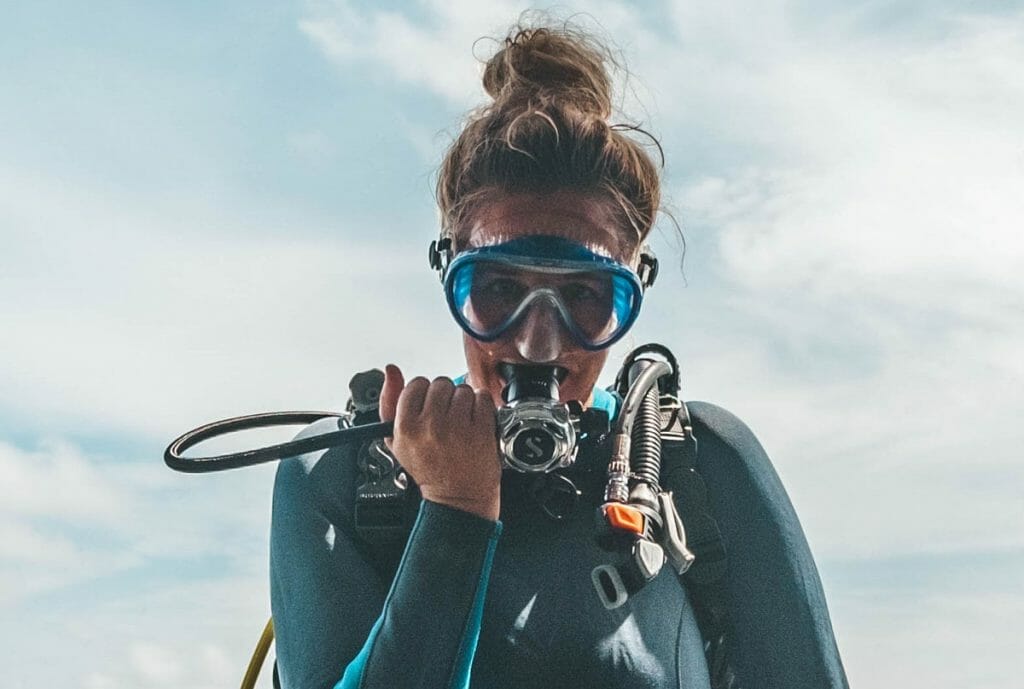 Scuba diver doing buddy check