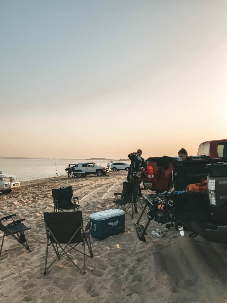 Setup on the beach for diving in doha