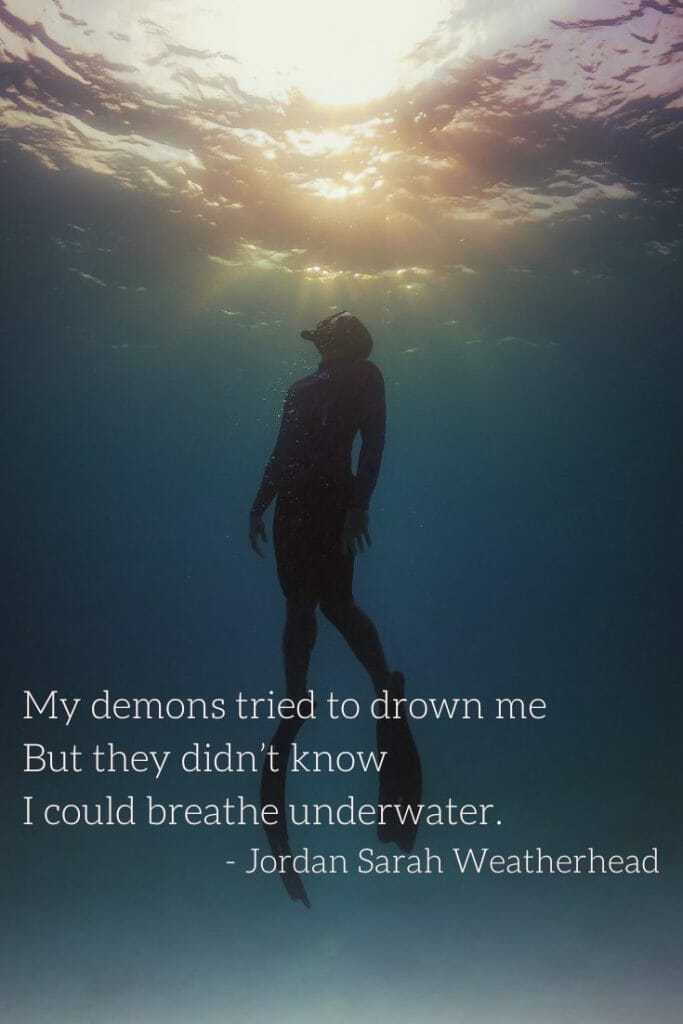 Pin with scuba diving quote