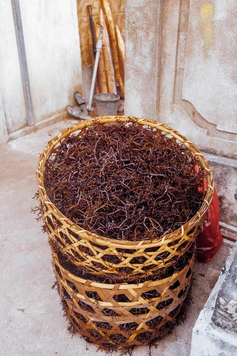 Basket with dried seaweed