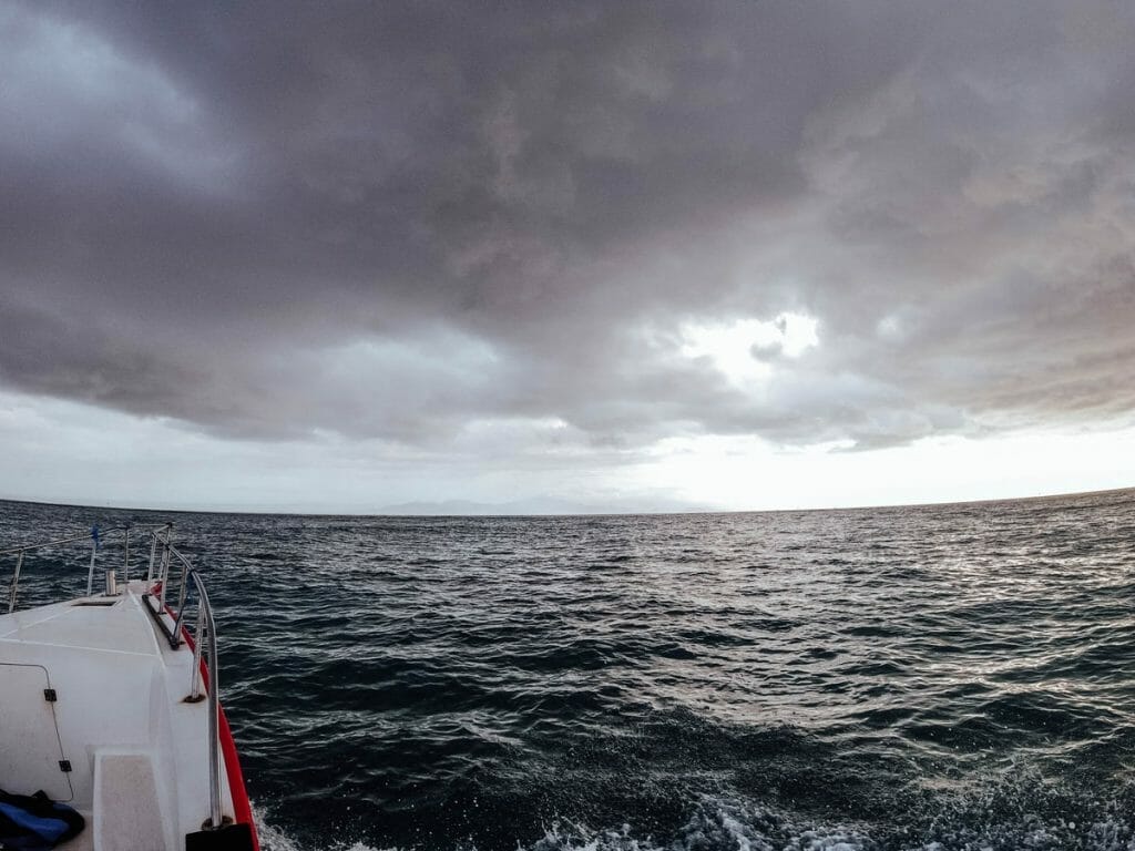 Cloudy sky over Bali from the water