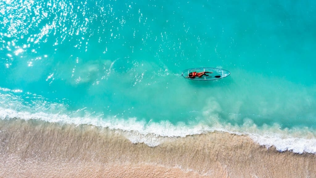 Clear Kayak aerial shot in Grenada