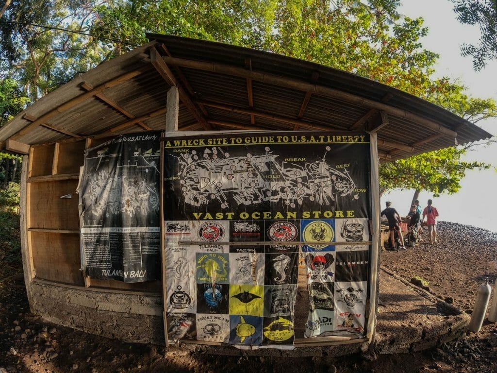 Kiosk on the beach in front of Liberty Wreck Bali