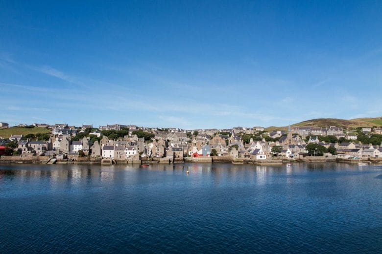 Skyline of Stromness from the water