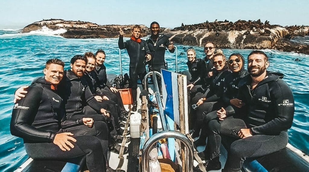 Group of snorkelers on a zodiac in cape town