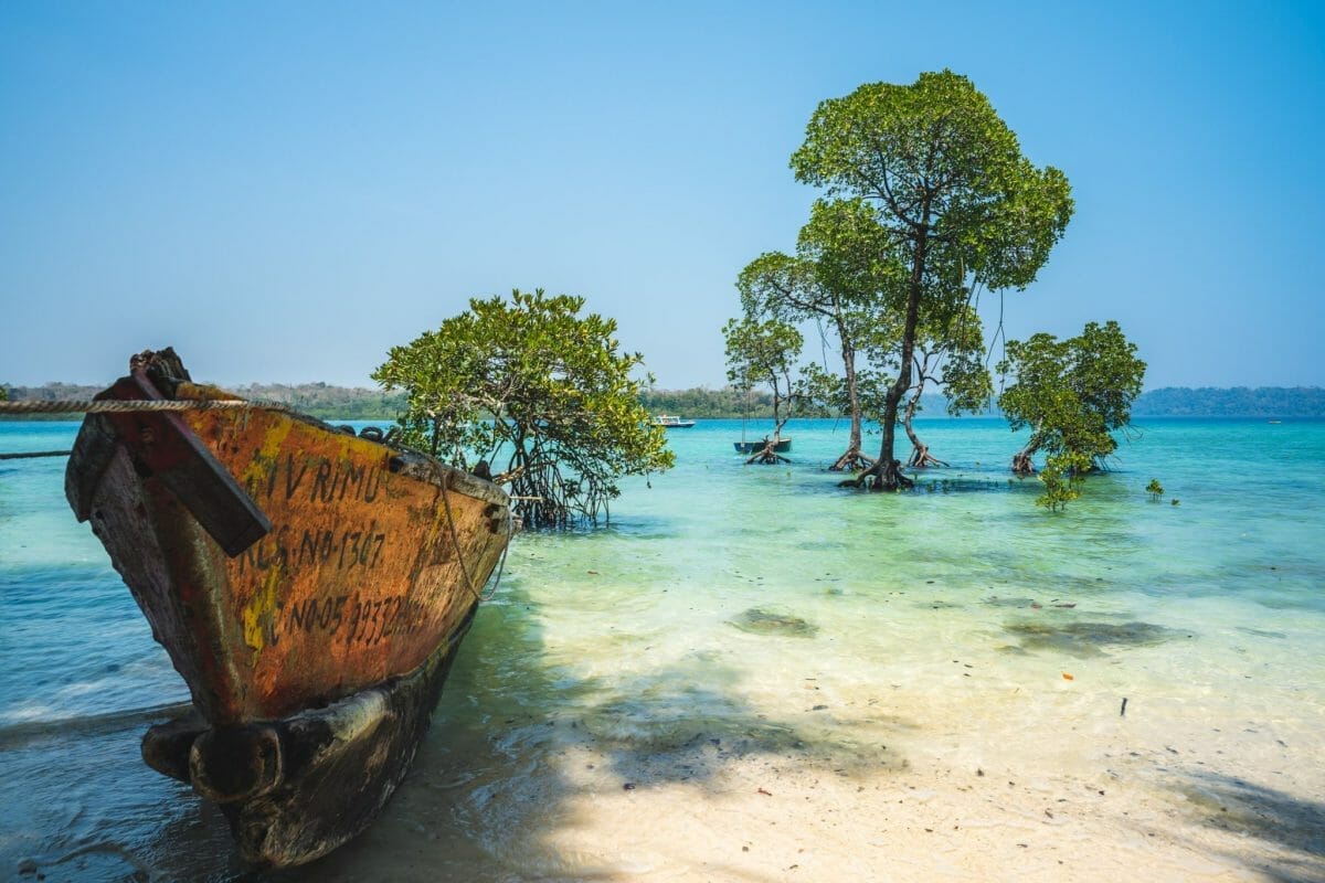Shipwreck on shore in the Andaman islands
