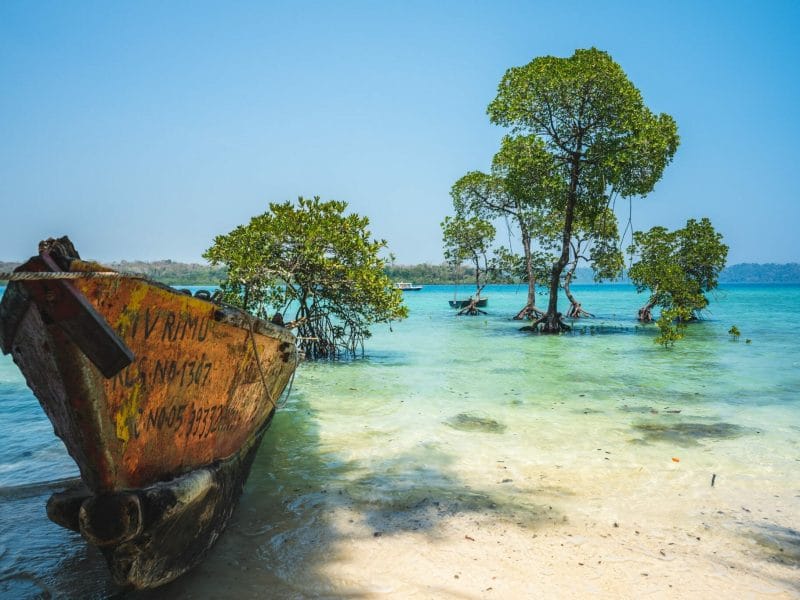 Shipwreck on shore in the Andaman islands