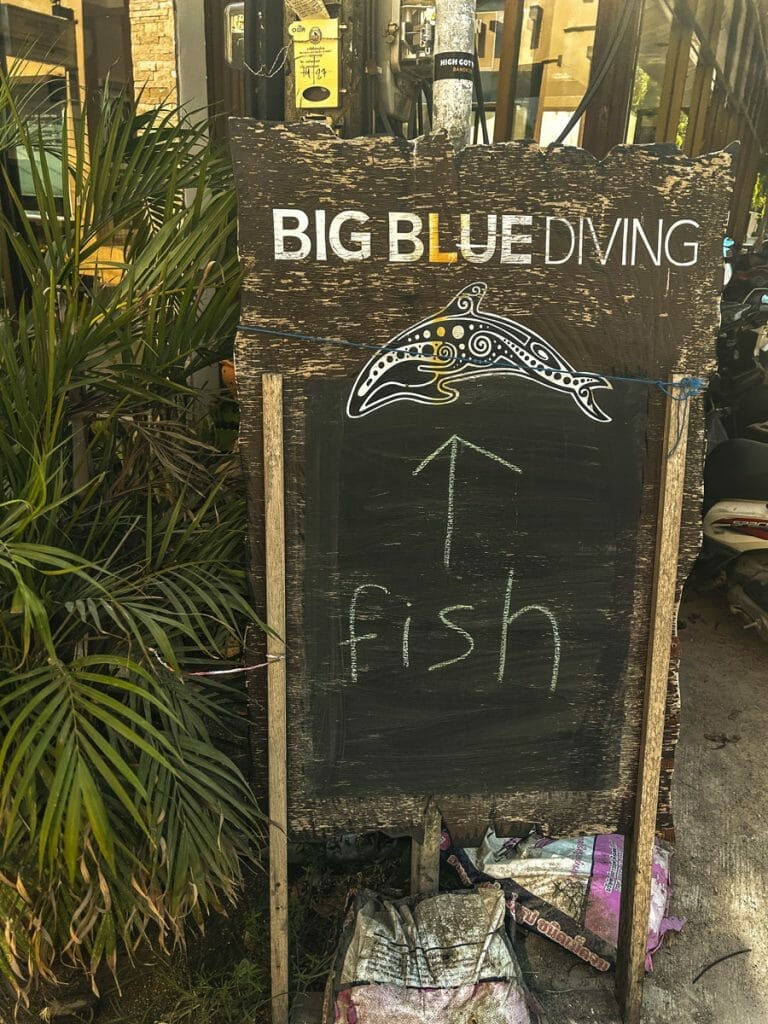 Chalk board with Whale shark sign at Big Blue Diving
