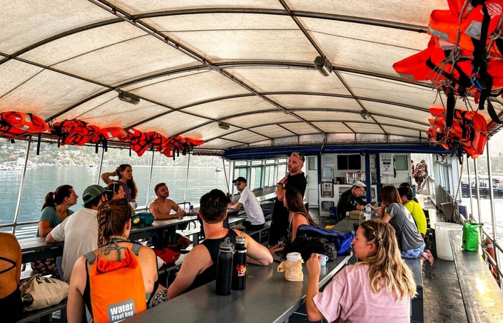 Group of divers on Big Blue's dive boat Enzo