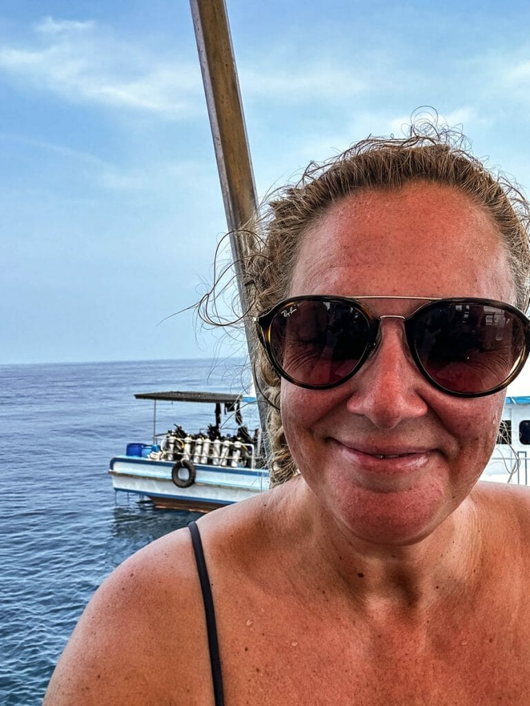 Annika Ziehen smiling on a dive boat in Thailand