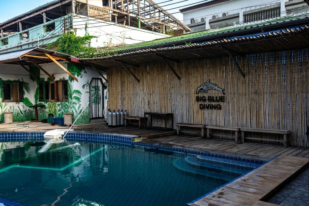 Pool and bamboo wall at Big Blue diving in Koh Tao